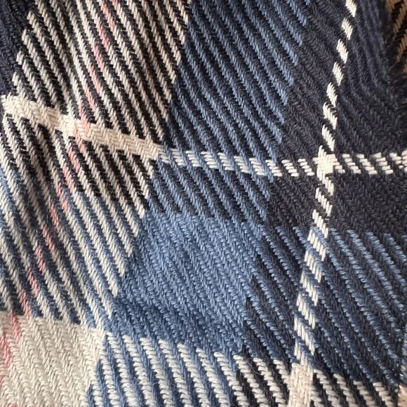 NWT - Lands' End Wool Blend Navy Pink and Cream Plaid Scarf - Picture 3 of 7